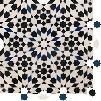 Mosaic House Moroccan tile Batha 1-6-15 White Black Cobalt Blue  zellige, mosaic, zellij, field, pattern, glaze, classic, stars, intricate, complex, traditional 